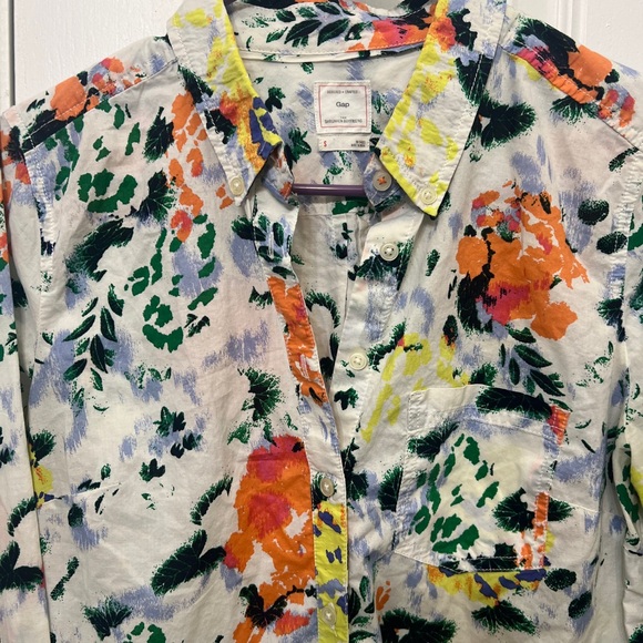 Floral GAP Shrunken Boyfriend Blouse Small - Picture 2 of 5